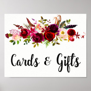 Pôster Símbolo de Casamento Floral de Aquarela Rustic Bu
