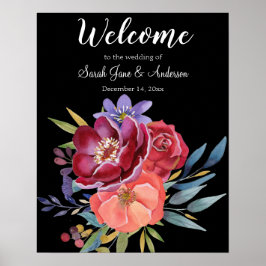 Poster Símbolo de Casamento Floral Puro e Burgundy- Preto