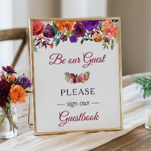 Poster Símbolo de Casamento Guestbook Laranja Borgonha