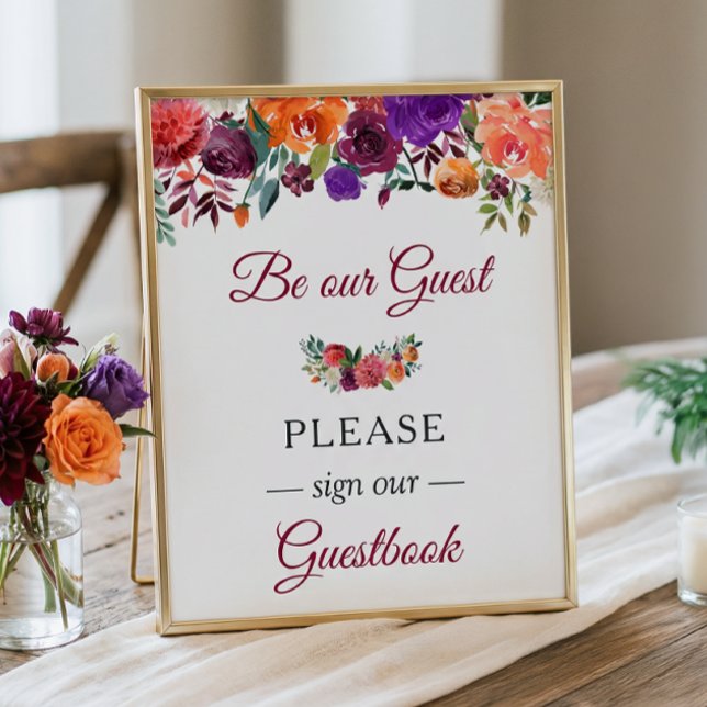 Poster Símbolo de Casamento Guestbook Laranja Borgonha (Criador carregado)