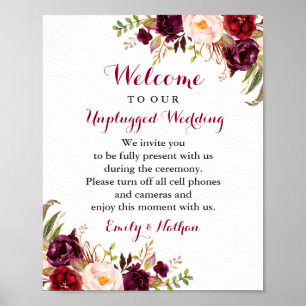 Poster Símbolo de Casamento Não Conectado Floral Burgundy