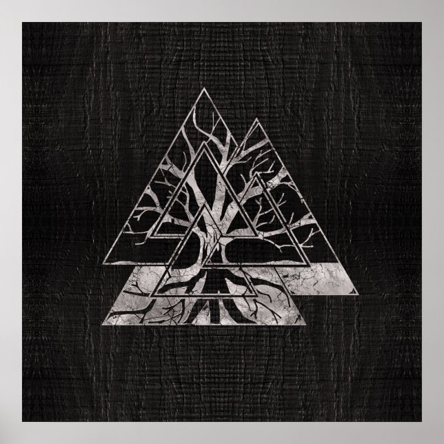 Poster Símbolo de castanha e árvore da vida - Yggdrasil (Frente)