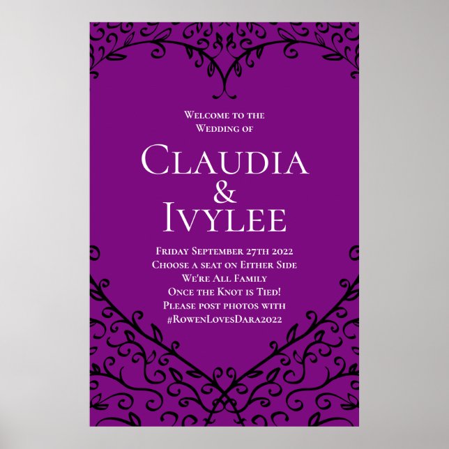 Poster Símbolo de cerimônia de Rosa gótica em roxo e pret (Frente)