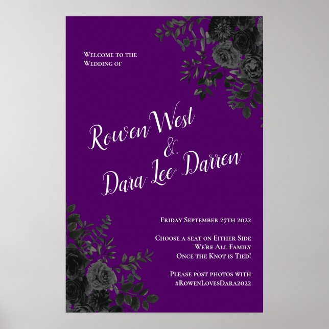 Poster Símbolo de cerimônia de Rosa gótica em roxo e pret (Frente)
