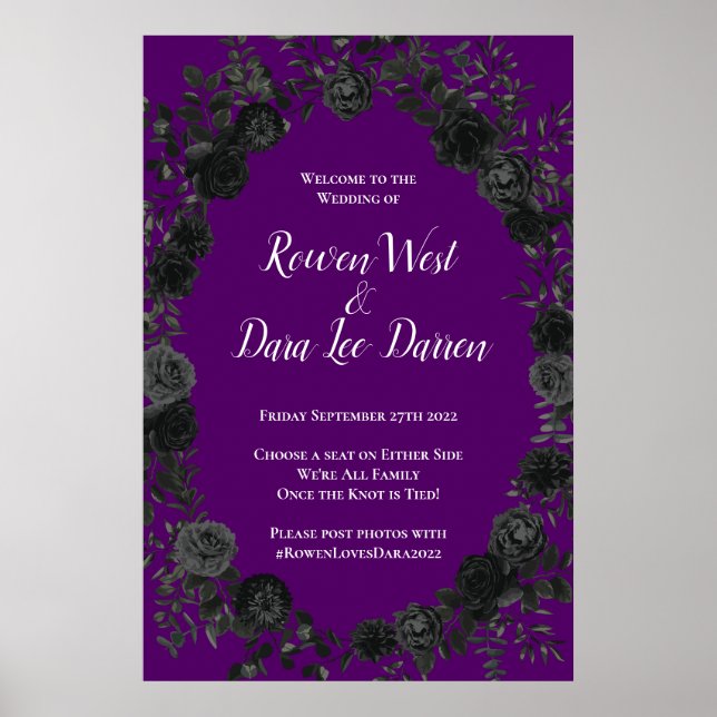Poster Símbolo de cerimônia de Rosa gótica em roxo e pret (Frente)