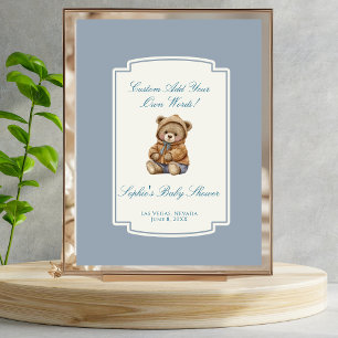 Poster Símbolo de Chá de fraldas Azul com Urso Cinzento C