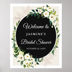 Poster Símbolo de Chá de panela Floral Branco Verde Elega