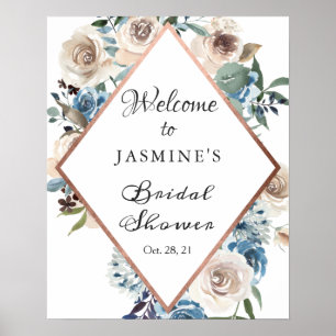 Poster Símbolo de Chá de panela Floral Rosa Dourado Boho