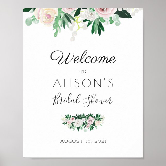 Poster Símbolo de Chá de panela Verde Floral de Aquarela (Frente)