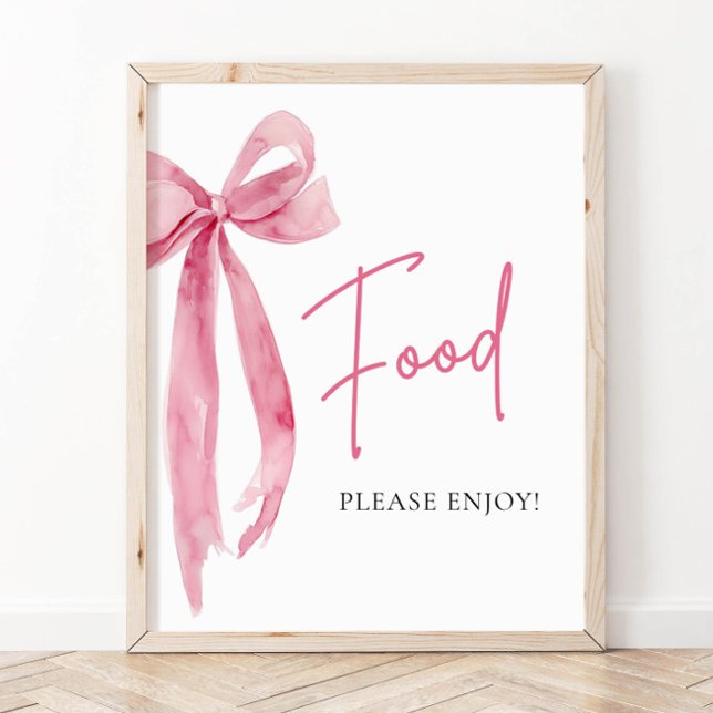 Poster Símbolo de Comida do Arco rosa embebido em água (Watercolor Elegant Blush Pink Bow Food Sign)