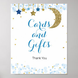 Poster Símbolo de dobras e cartões azulados Dourados