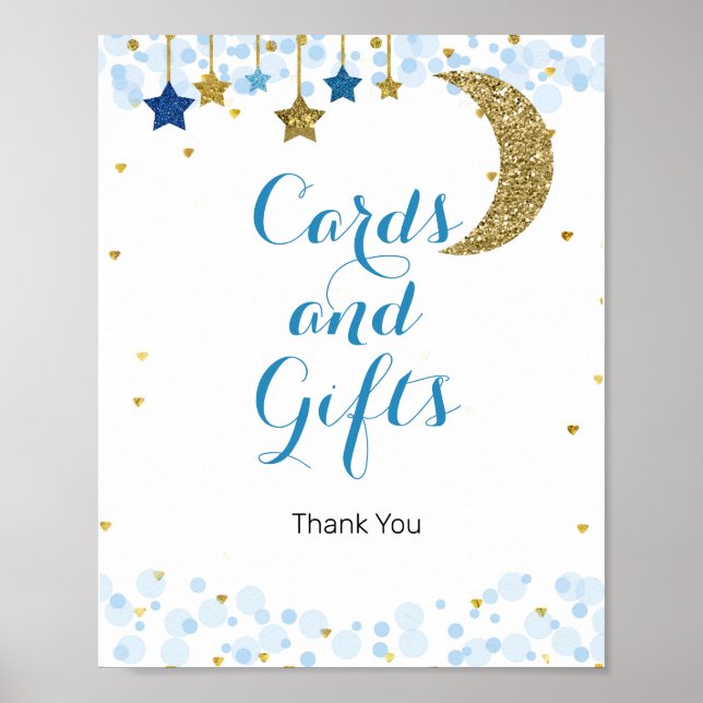 Poster Símbolo de dobras e cartões azulados Dourados (Frente)