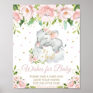 Poster Símbolo de Elefante Floral Rosa que Dorme Deseja 