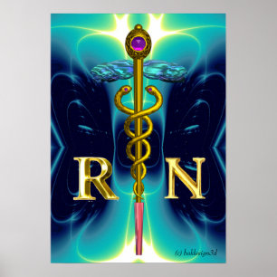 Poster SÍMBOLO DE ENFERMEIRA REGISTRADA CADUCEU Dourado A