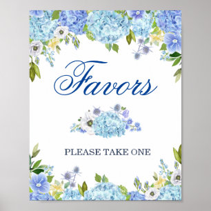 Poster Símbolo de Favor de Casamento Floral Blue Hydrang