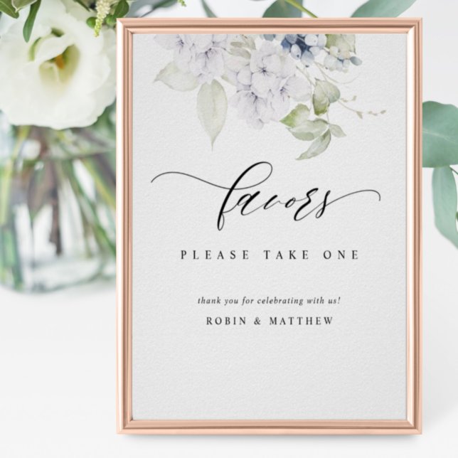 Poster Símbolo de Favor do Casamento Floral Branco e Azul (Criador carregado)