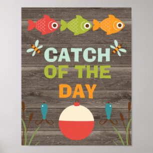 Poster Símbolo de Festa de aniversário de pesca com ameaç