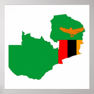 Pôster símbolo de forma do mapa de bandeira do país zâmbi