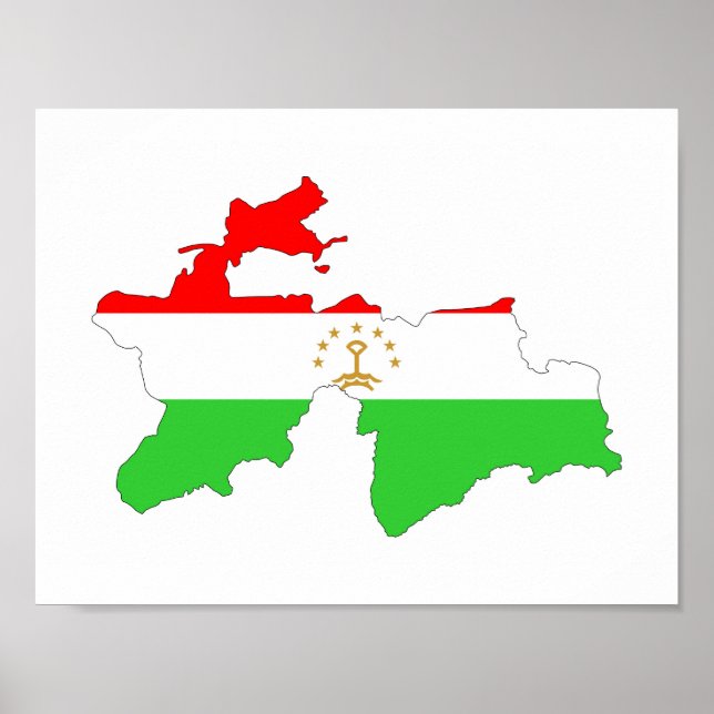 Pôster Símbolo de forma do mapa de bandeira do Tajiquistã (Frente)