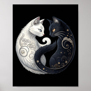 Poster Símbolo de Gato Místico Yin Yang Feminino Preto Br