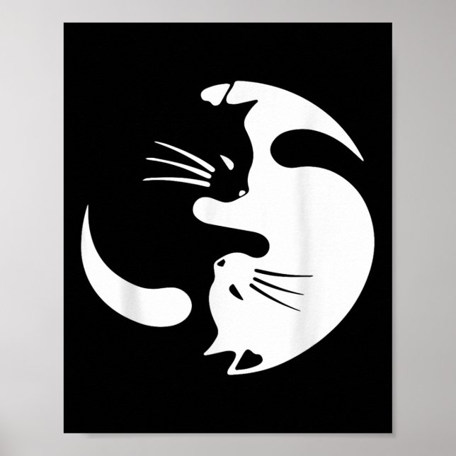 Poster Símbolo de Gato Yin Yang, preto-e-branco, bonito (Frente)