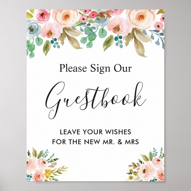 Poster Símbolo de Guestbook de Casamento Floral do Jardim (Frente)