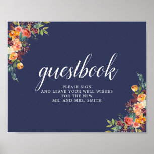 Poster Símbolo de Guestbook de Casamento Floral Paprika B