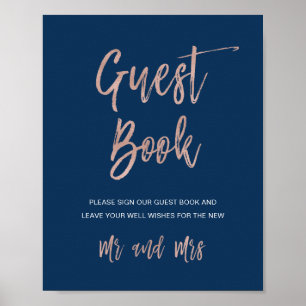Poster Símbolo de Guestbook de marinho e Glam Dourado