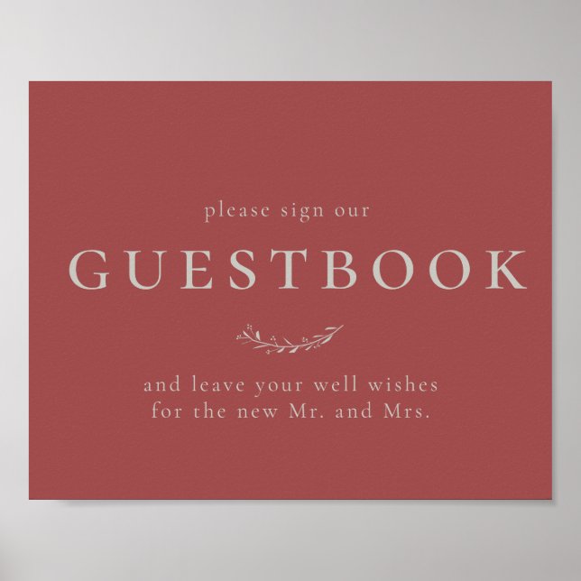 Poster Símbolo de Guestbook Dusty Red Leaves e Berries (Frente)