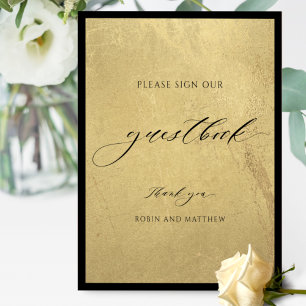 Poster Símbolo de Guestbook Elegante Preto e Dourado