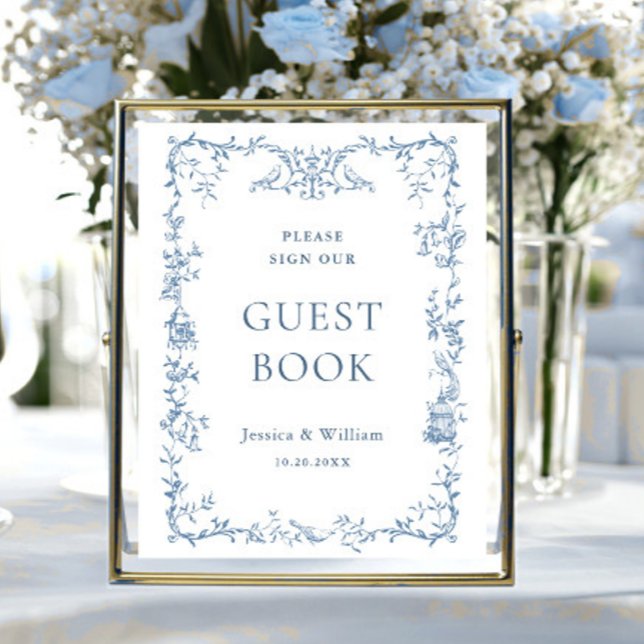 Poster Símbolo de Guestbook Floral Azul Dusty Ornamentado (Criador carregado)