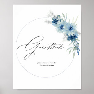 Poster Símbolo de Guestbook Floral Dusty Blue Boho