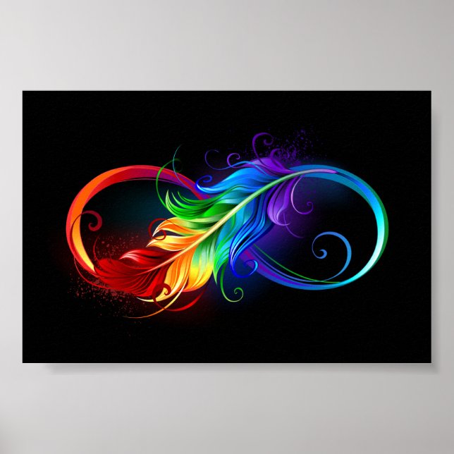 Poster Símbolo de Infinito com Pena de Arco-íris (Frente)