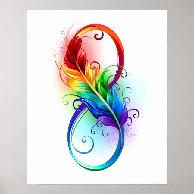 Poster Símbolo de Infinito com Pena de Arco-íris (Frente)