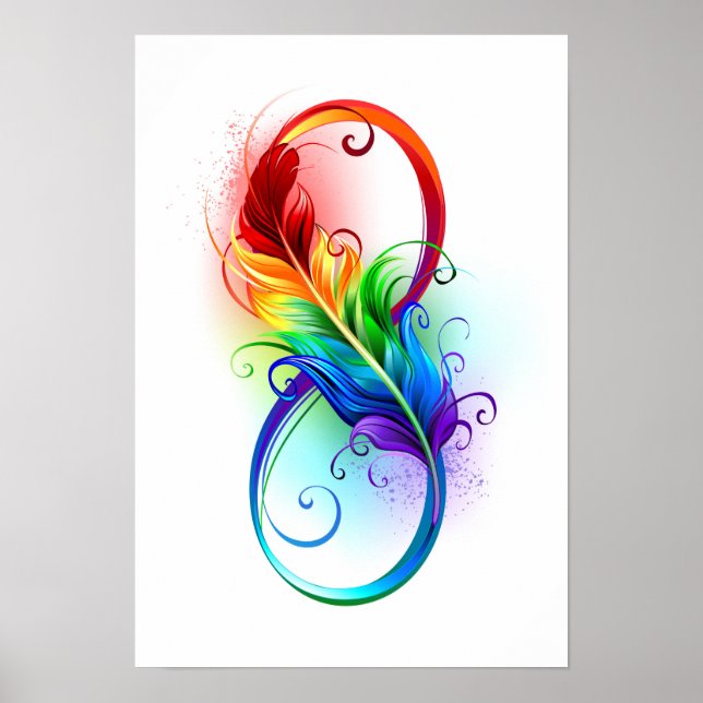 Poster Símbolo de Infinito com Pena de Arco-íris (Frente)