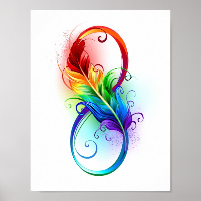 Poster Símbolo de Infinito com Pena de Arco-íris (Frente)