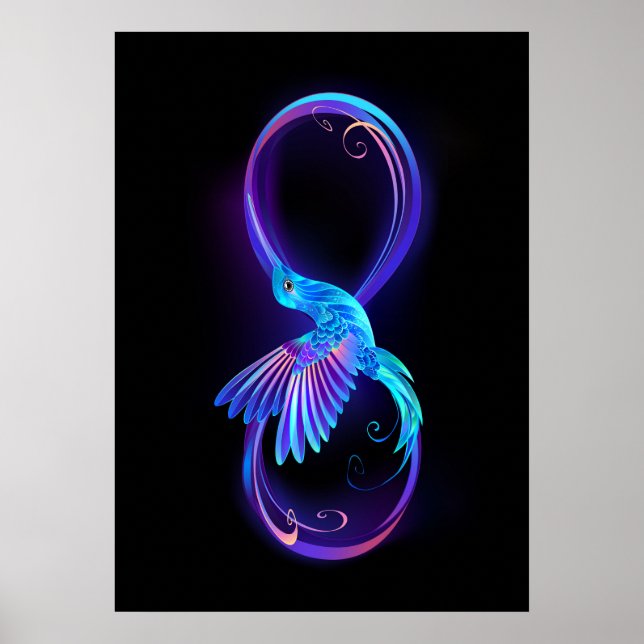 Poster Símbolo de Infinito Neon com Beija-flor Brilhante (Frente)