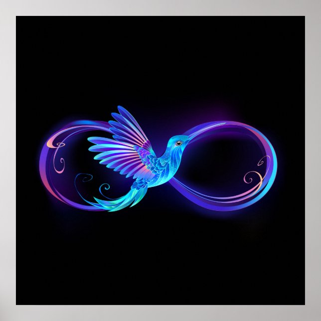Poster Símbolo de Infinito Neon com Beija-flor Brilhante (Frente)