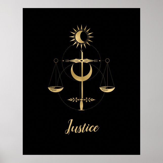 Poster Símbolo de Justiça de Tarot Dourado (Frente)