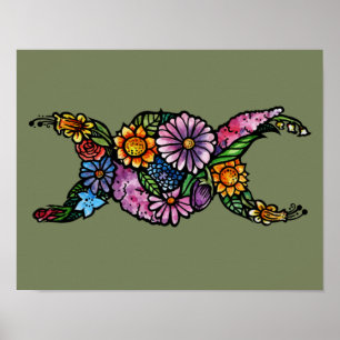 Poster Símbolo de Lua Tripla Flor Abençoado