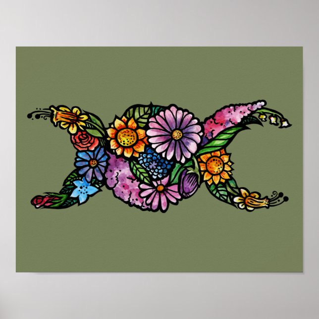 Poster Símbolo de Lua Tripla Flor Abençoado (Frente)