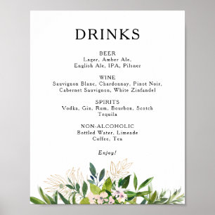 Poster Símbolo de Menu Bebidas de Casamento de Azeitona