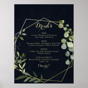Poster Símbolo de Menu de Bebidas Verdes Douradas Geométr