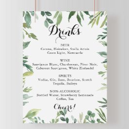 Poster Símbolo de Menu de Bebidas Verdes Tropicais Elegan