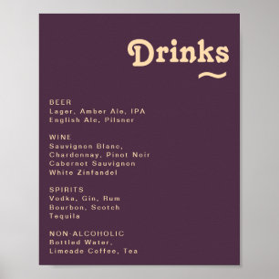 Poster Símbolo de Menu Moderno de Bebidas Casernas Roxas
