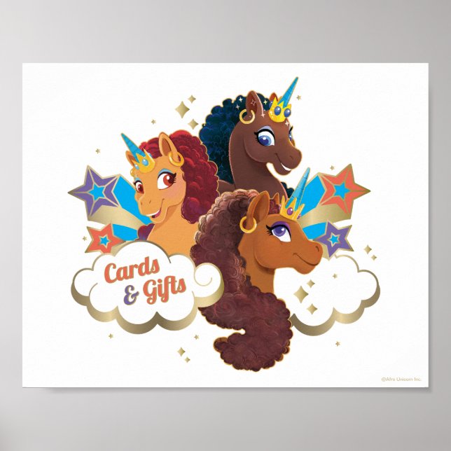 Poster Símbolo de Mesa de Aniversário do Afro Unicorn Car (Frente)