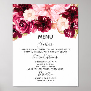 Poster Símbolo de Mesa do Menu de Casamento Floral Brilha