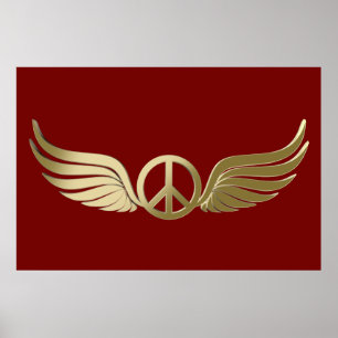 Pôster Símbolo de paz de aparência de metal com asas