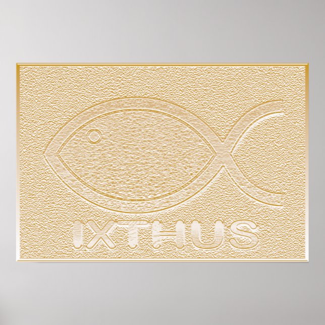Poster Símbolo de Peixe Cristão IXTHUS - Dourado (Frente)