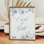 Poster Símbolo de presentes e cartões florais de chinês a<br><div class="desc">Placa de Casamento Floral Chinoiserie Azul e Sinal de Presente</div>